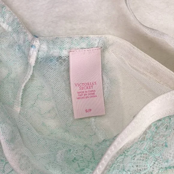 Victoria's Secret White And Light Blue Halter Neck Lace Teddy Lingerie - Picture 4 of 8